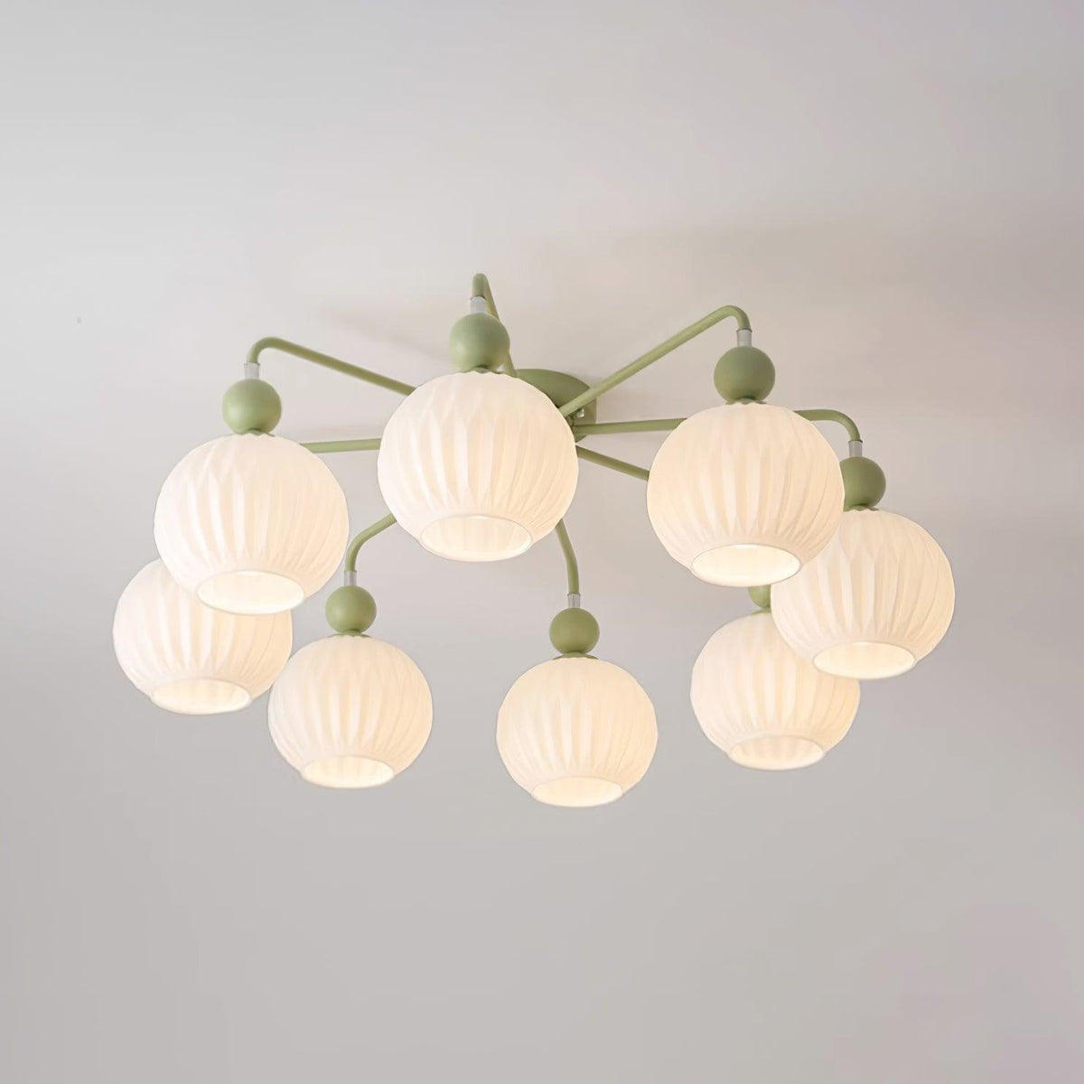 Ceiling Light with Wavy Glass Shades 4-8 Arms Black Green Living Room Bedroom Modern Design Ambient Lighting | Sansoti