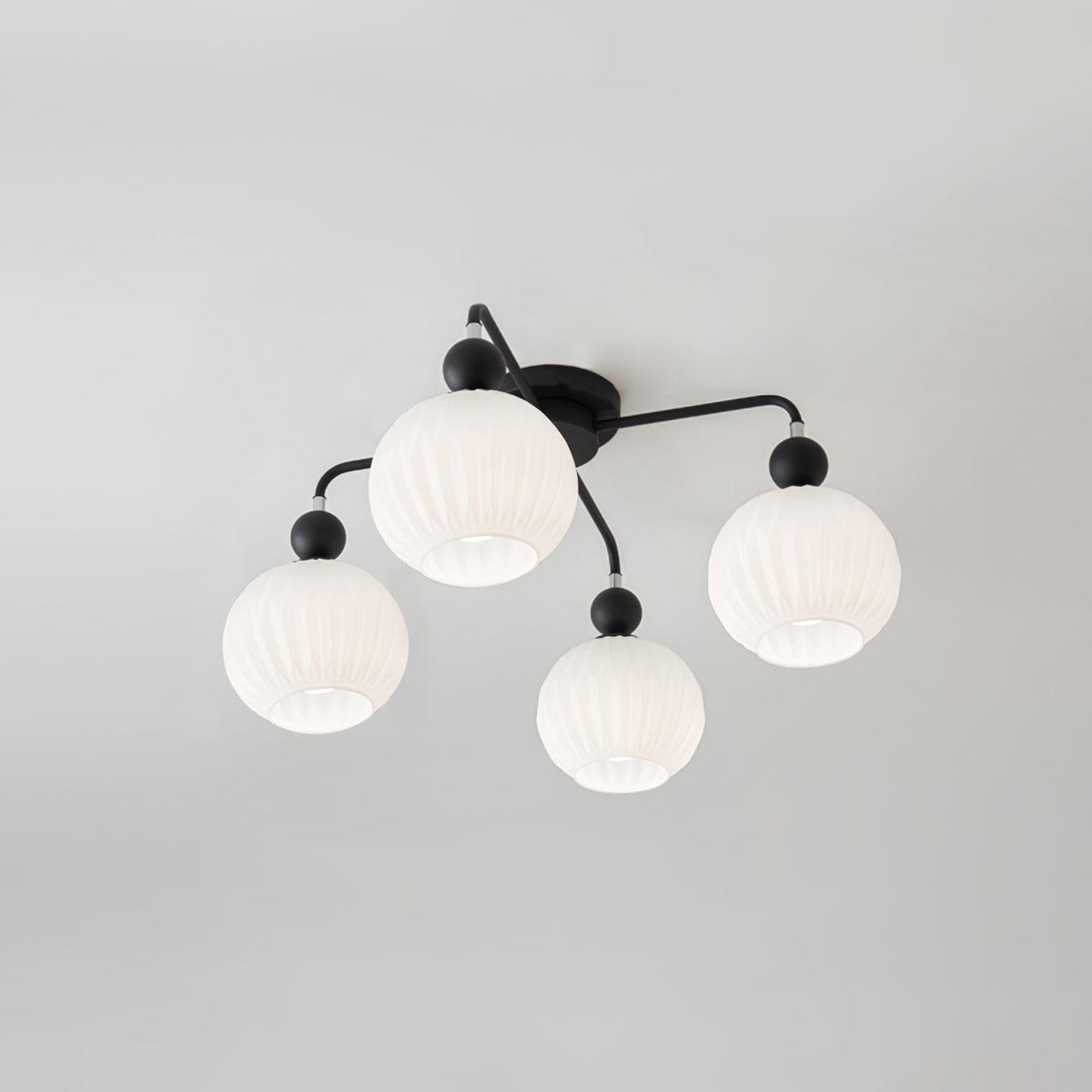 Ceiling Light with Wavy Glass Shades 4-8 Arms Black Green Living Room Bedroom Modern Design Ambient Lighting | Sansoti