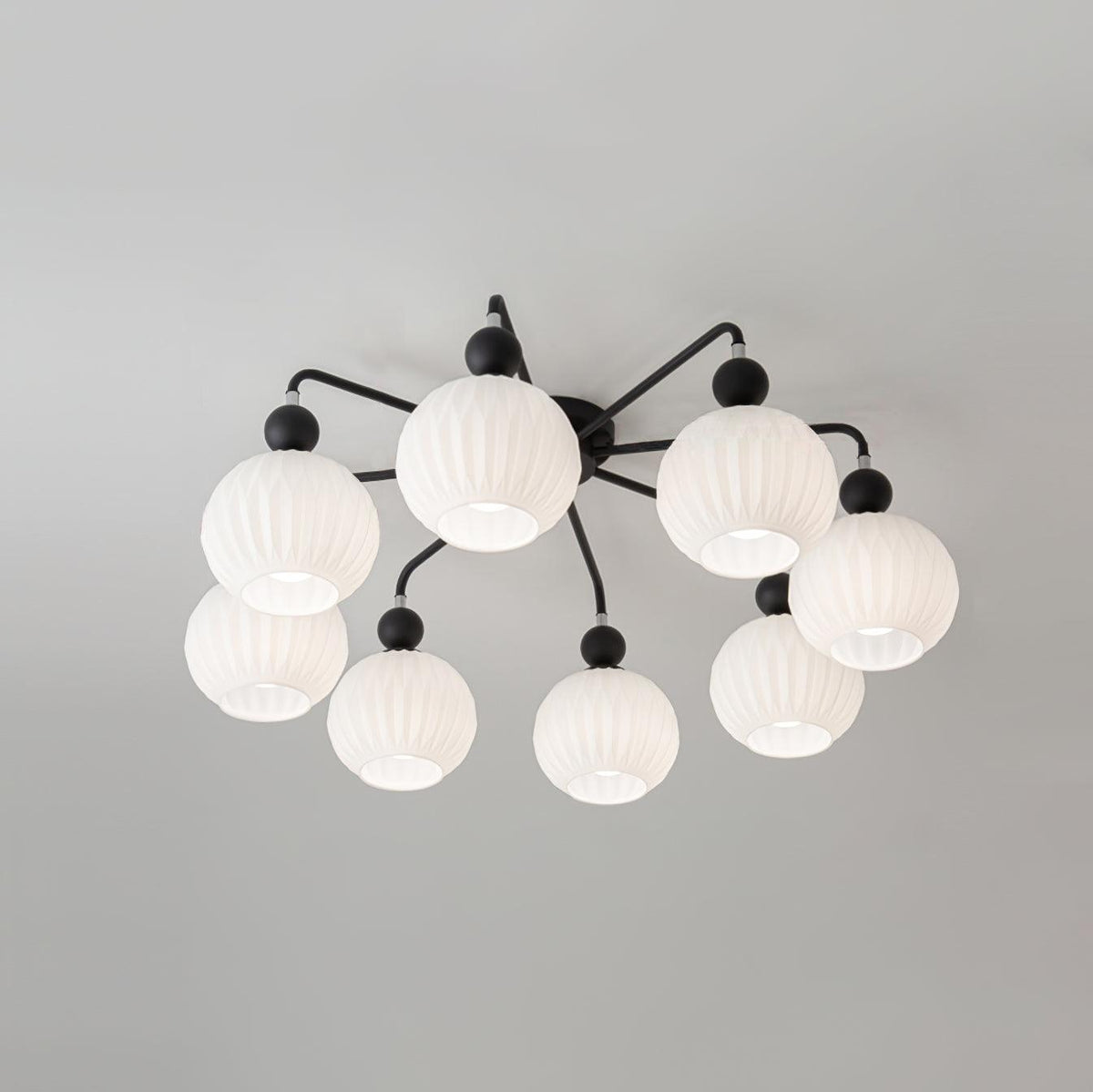 Ceiling Light with Wavy Glass Shades 4-8 Arms Black Green Living Room Bedroom Modern Design Ambient Lighting | Sansoti