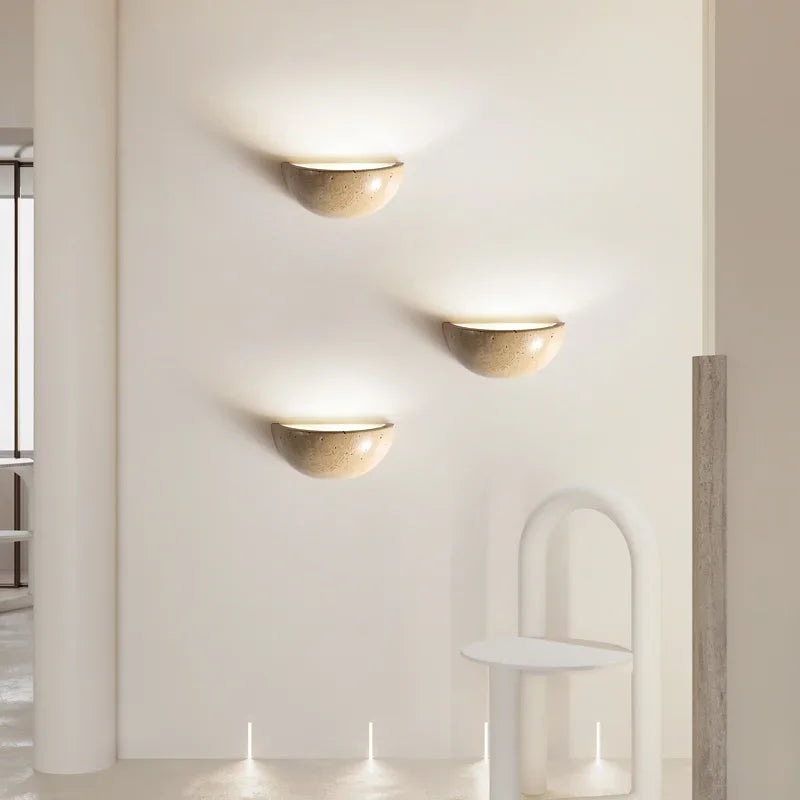 Wandleuchte Stein LED Rund 15cm Warmes Licht Wohnzimmer Schlafzimmer | Restfield