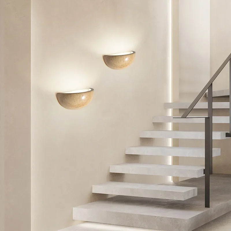 Wandleuchte Stein LED Rund 15cm Warmes Licht Wohnzimmer Schlafzimmer | Restfield