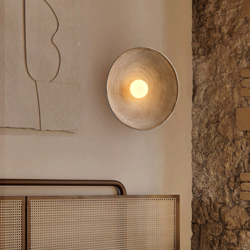 Japandi Wandlamp Hout Glas Rond Retro Vintage 27cm Woonkamer Slaapkamer Hal | Sansoti