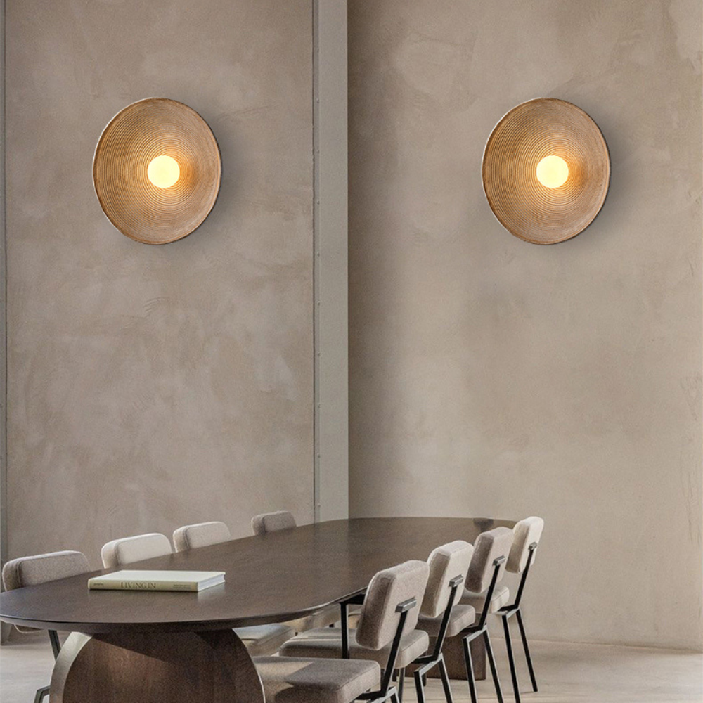 Japandi Wandlamp Hout Glas Rond Retro Vintage 27cm Woonkamer Slaapkamer Hal | Sansoti