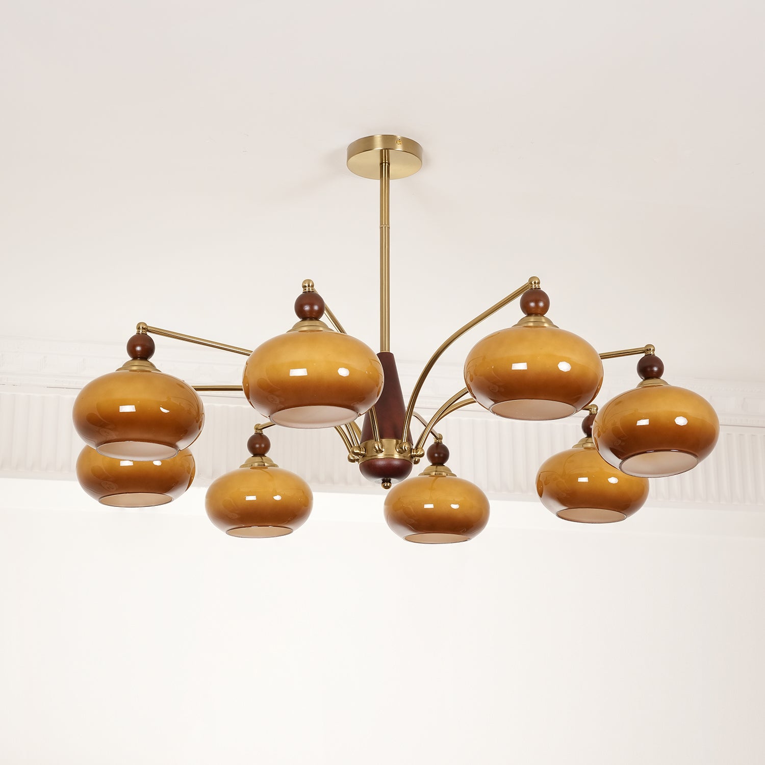 Retro Calliope Kroonluchter – Metalen Hanglamp met Glazen Kappen – 3, 5 of 8 Lichtpunten – Klassiek Vintage Design voor Eetkamer en Woonkamer | Sansoti