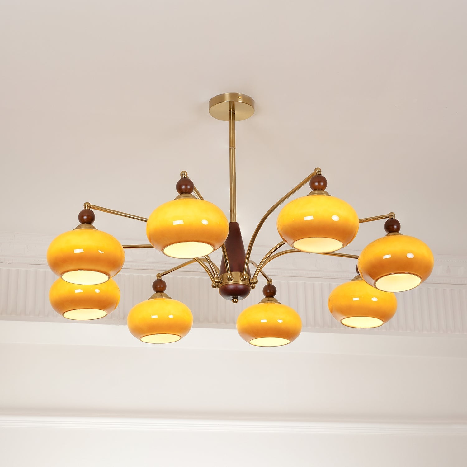 Retro Calliope Kroonluchter – Metalen Hanglamp met Glazen Kappen – 3, 5 of 8 Lichtpunten – Klassiek Vintage Design voor Eetkamer en Woonkamer | Sansoti