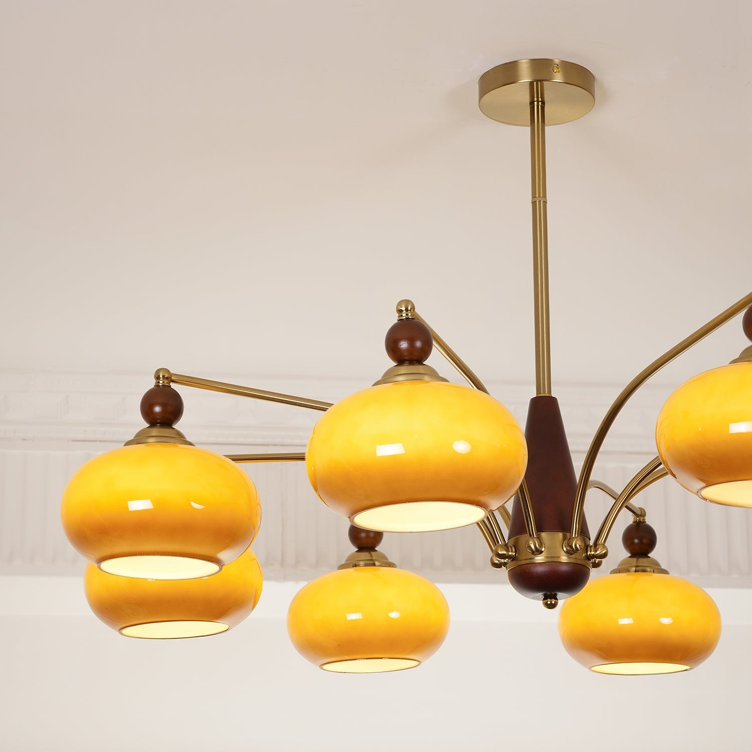 Retro Calliope Kroonluchter – Metalen Hanglamp met Glazen Kappen – 3, 5 of 8 Lichtpunten – Klassiek Vintage Design voor Eetkamer en Woonkamer | Sansoti