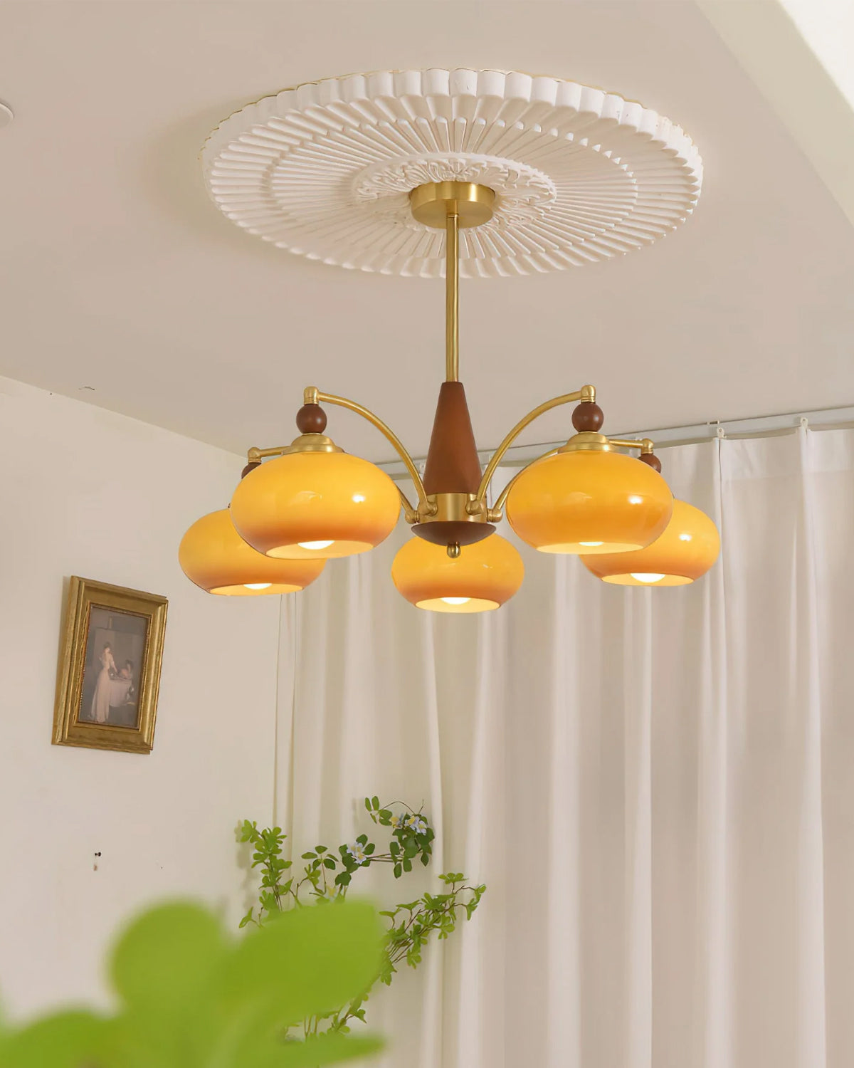 Retro Calliope Kroonluchter – Metalen Hanglamp met Glazen Kappen – 3, 5 of 8 Lichtpunten – Klassiek Vintage Design voor Eetkamer en Woonkamer | Sansoti