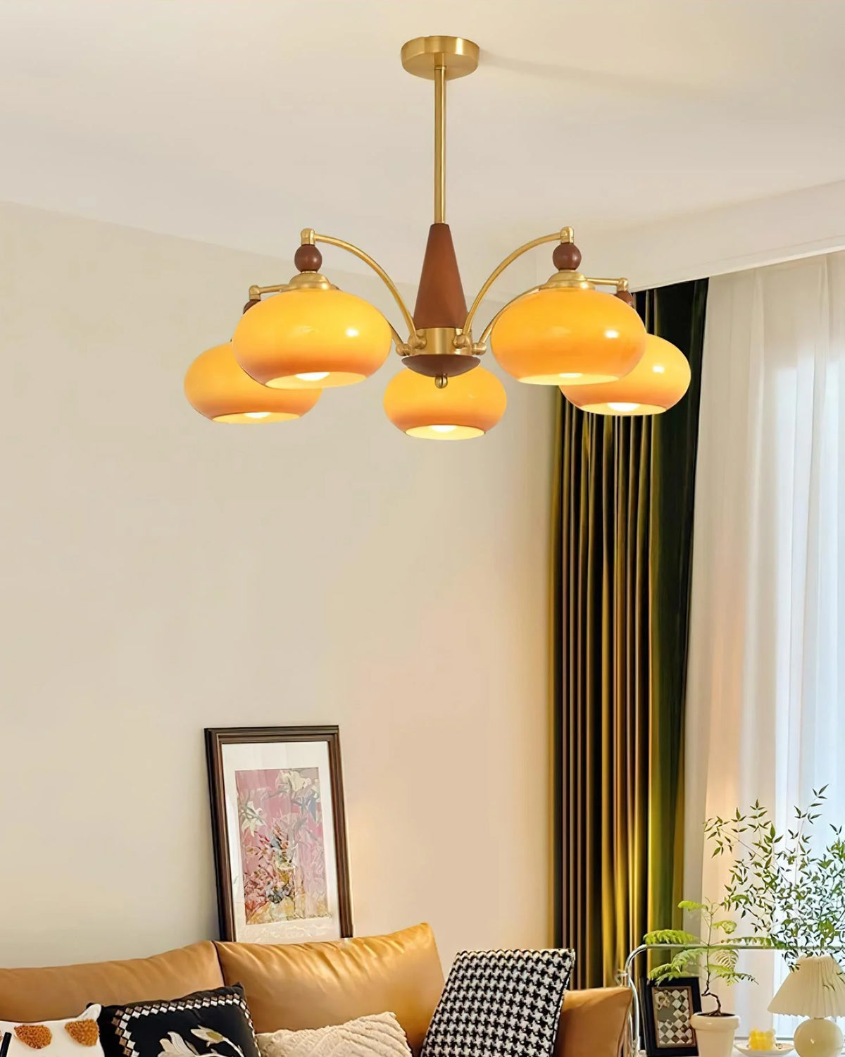 Retro Calliope Kroonluchter – Metalen Hanglamp met Glazen Kappen – 3, 5 of 8 Lichtpunten – Klassiek Vintage Design voor Eetkamer en Woonkamer | Sansoti