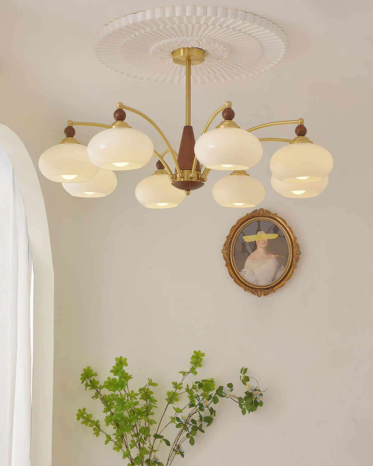Retro Calliope Kroonluchter – Metalen Hanglamp met Glazen Kappen – 3, 5 of 8 Lichtpunten – Klassiek Vintage Design voor Eetkamer en Woonkamer | Sansoti