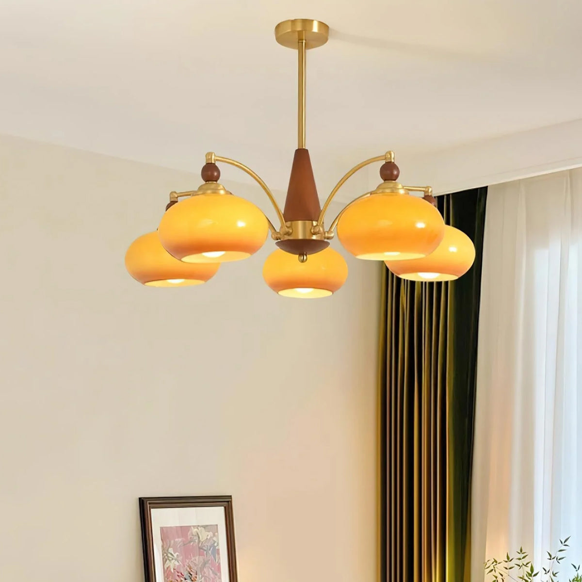 Retro Calliope Kroonluchter – Metalen Hanglamp met Glazen Kappen – 3, 5 of 8 Lichtpunten – Klassiek Vintage Design voor Eetkamer en Woonkamer | Sansoti