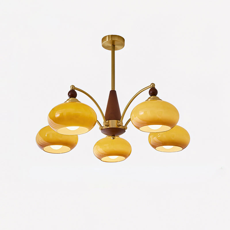 Retro Calliope Kroonluchter – Metalen Hanglamp met Glazen Kappen – 3, 5 of 8 Lichtpunten – Klassiek Vintage Design voor Eetkamer en Woonkamer | Sansoti