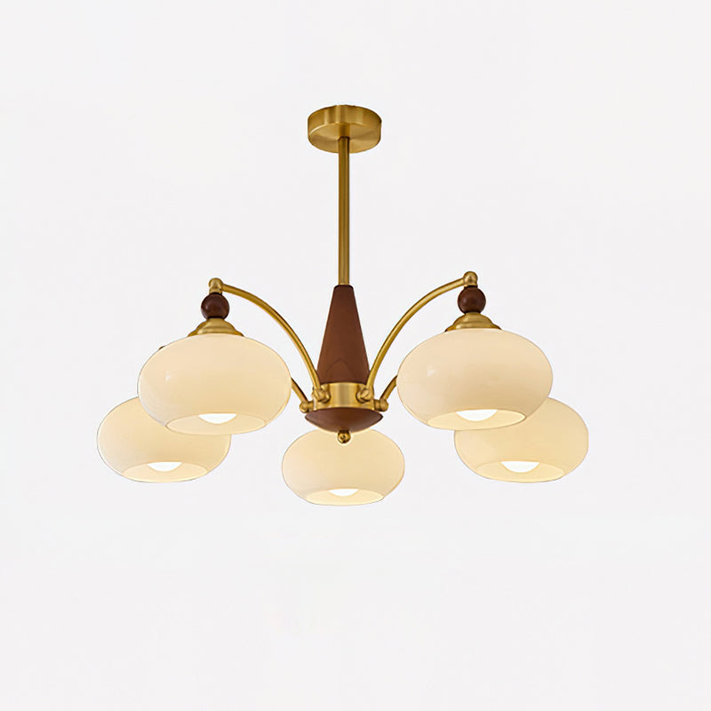 Retro Calliope Kroonluchter – Metalen Hanglamp met Glazen Kappen – 3, 5 of 8 Lichtpunten – Klassiek Vintage Design voor Eetkamer en Woonkamer | Sansoti