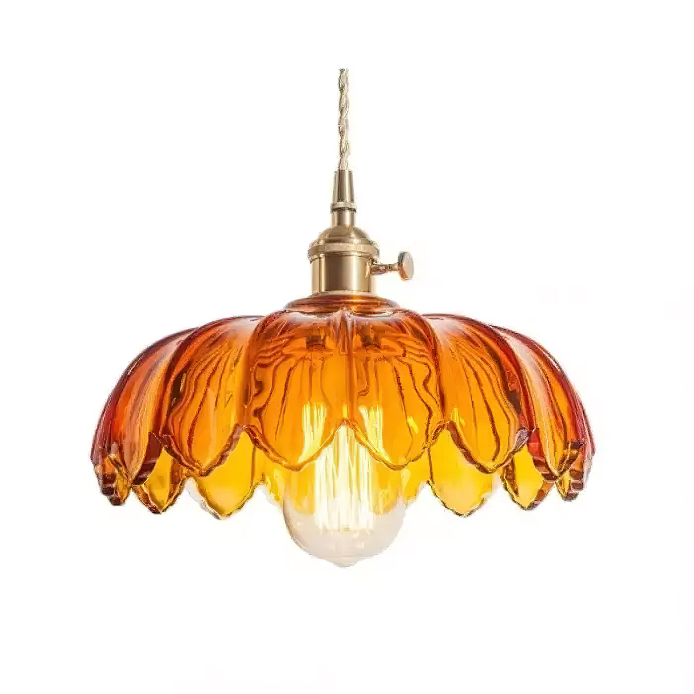 Retro Hanglamp met Bloembladkap en Messing Armatuur – Vintage Elegantie in Zes Glaskleuren – Enkele of Drievoudige Lichtpunten | Sansoti