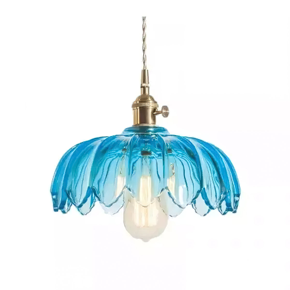 Retro Hanglamp met Bloembladkap en Messing Armatuur – Vintage Elegantie in Zes Glaskleuren – Enkele of Drievoudige Lichtpunten | Sansoti