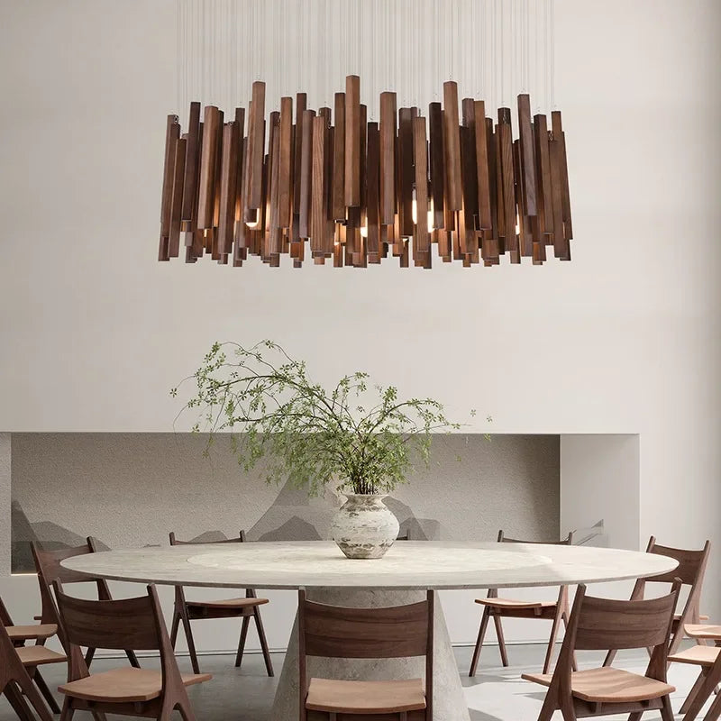 Retro Houten Kroonluchter Japans Design LED Verlichting voor Eetkamer Woonkamer Slaapkamer Hanglamp Sfeer | Sansoti