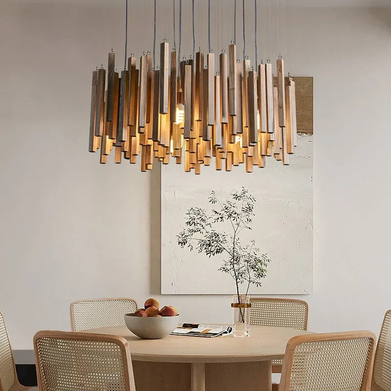 Retro Houten Kroonluchter Japans Design LED Verlichting voor Eetkamer Woonkamer Slaapkamer Hanglamp Sfeer | Sansoti