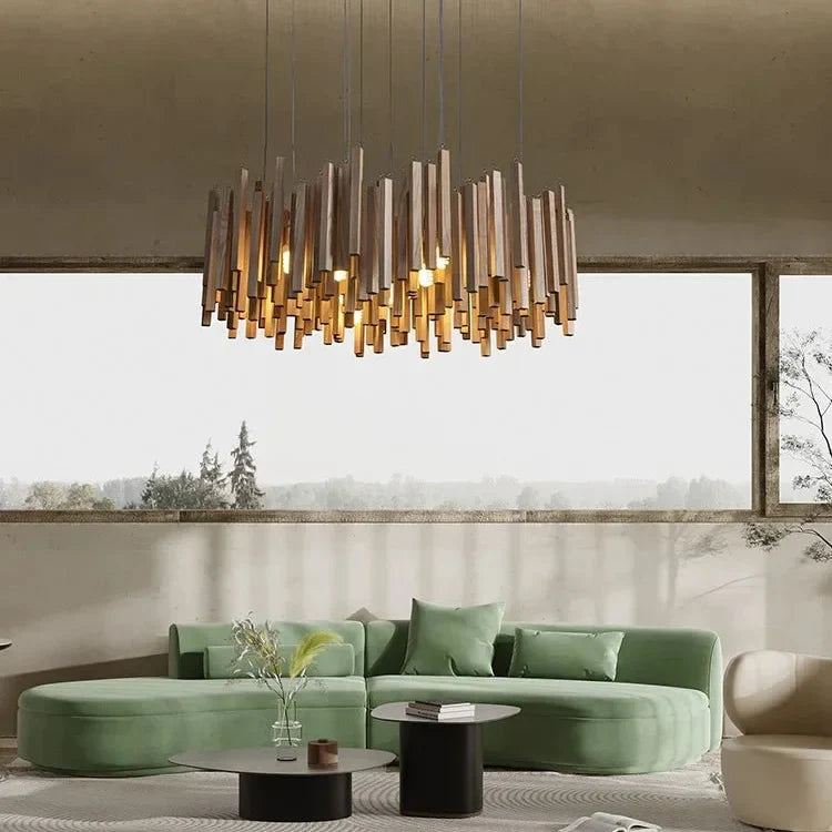 Retro Houten Kroonluchter Japans Design LED Verlichting voor Eetkamer Woonkamer Slaapkamer Hanglamp Sfeer | Sansoti