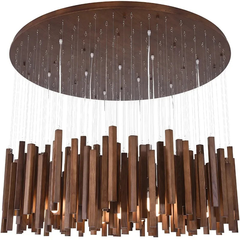 Retro Houten Kroonluchter Japans Design LED Verlichting voor Eetkamer Woonkamer Slaapkamer Hanglamp Sfeer | Sansoti