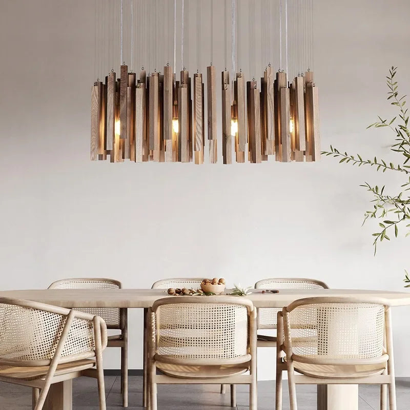 Retro Houten Kroonluchter Japans Design LED Verlichting voor Eetkamer Woonkamer Slaapkamer Hanglamp Sfeer | Sansoti