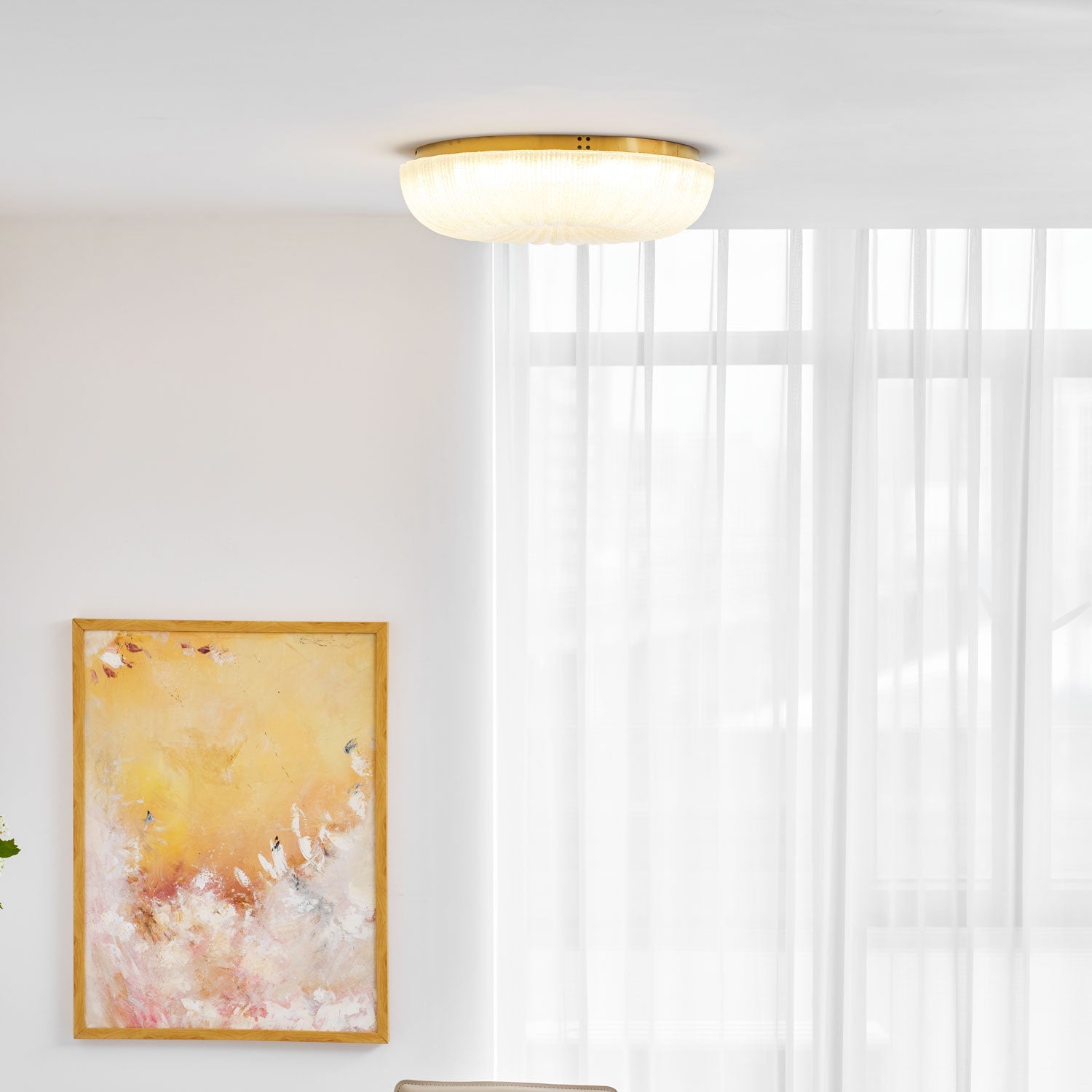 Glazen Plafondlamp met Geribbelde Textuur – Warm Dimbaar Licht voor Slaapkamer en Woonkamer – ø 20 tot 50 cm | Sansoti