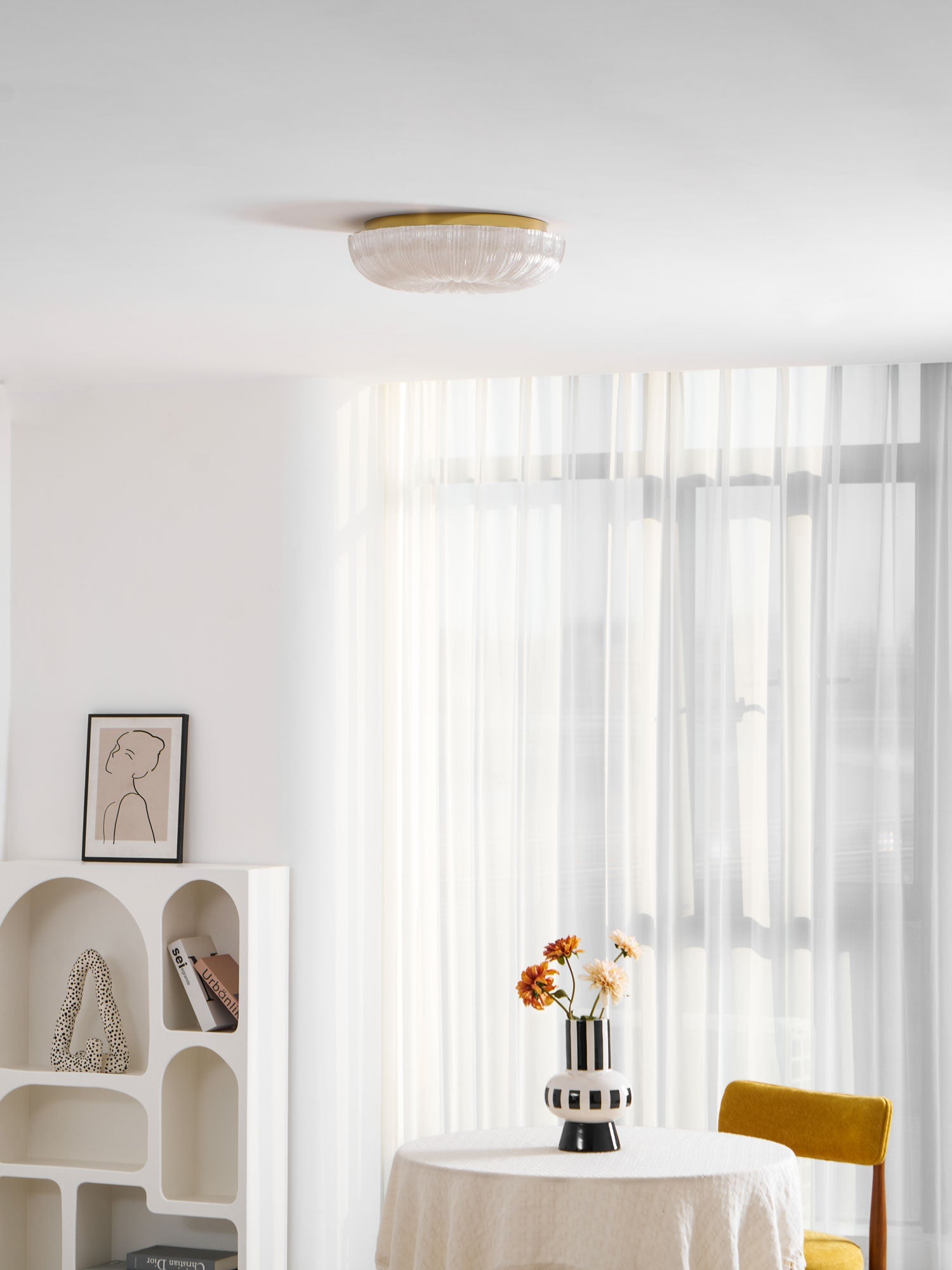 Glazen Plafondlamp met Geribbelde Textuur – Warm Dimbaar Licht voor Slaapkamer en Woonkamer – ø 20 tot 50 cm | Sansoti