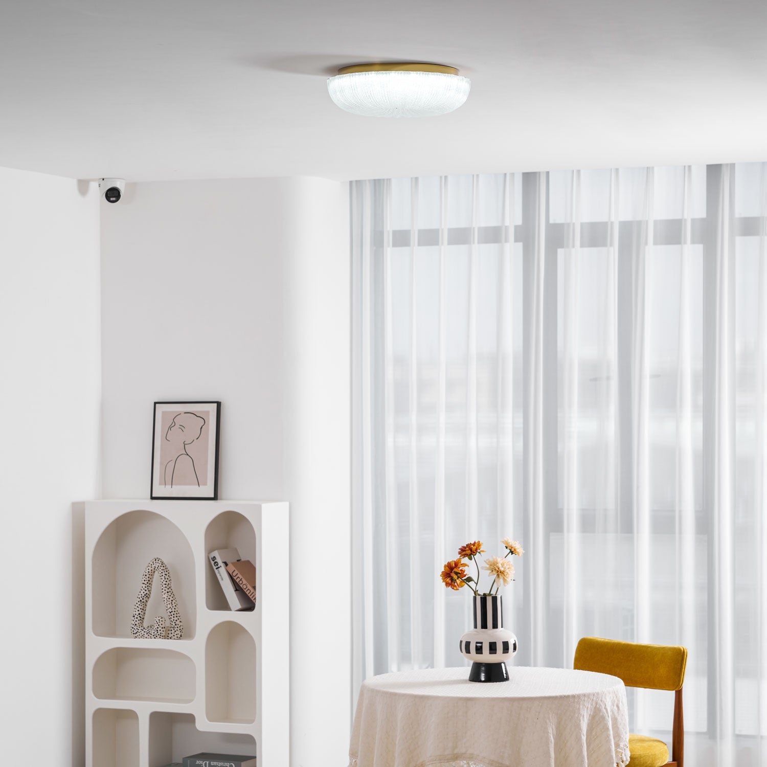 Glazen Plafondlamp met Geribbelde Textuur – Warm Dimbaar Licht voor Slaapkamer en Woonkamer – ø 20 tot 50 cm | Sansoti