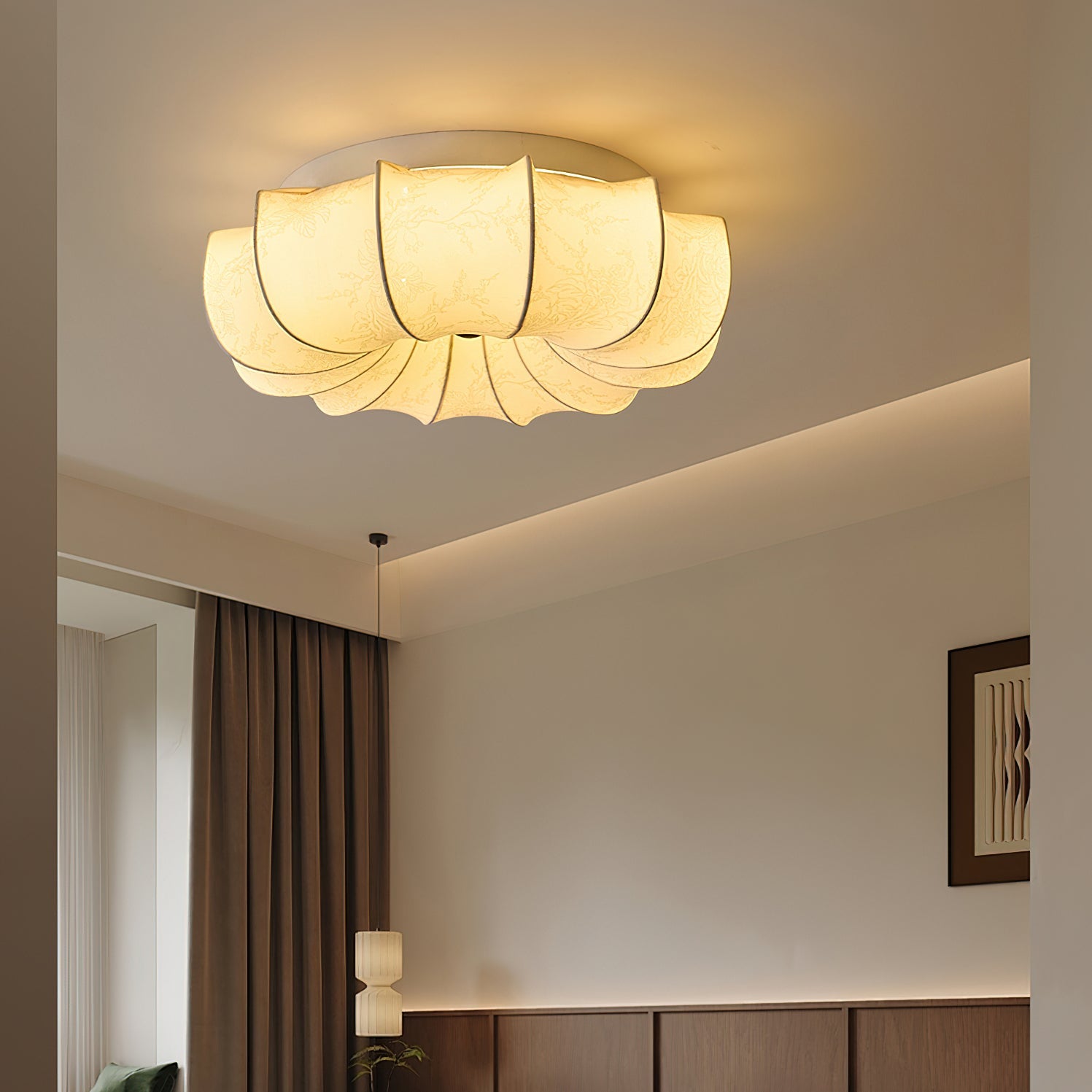 Stoffen Plafondlamp met Bloemenpatroon Natuurlijke Sfeerverlichting Scandinavisch Design Woon- en Slaapkamer Verlichting | Sansoti