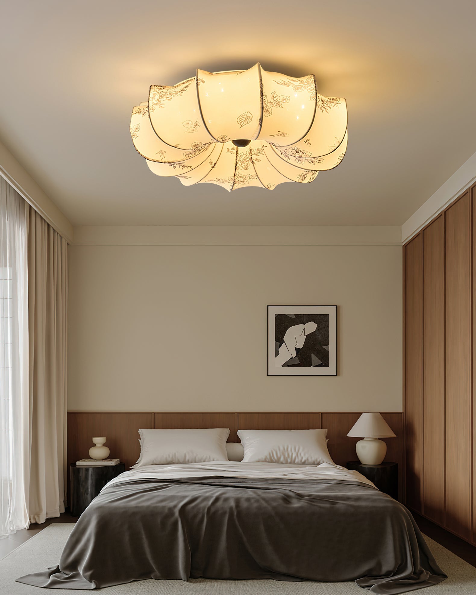 Stoffen Plafondlamp met Bloemenpatroon Natuurlijke Sfeerverlichting Scandinavisch Design Woon- en Slaapkamer Verlichting | Sansoti