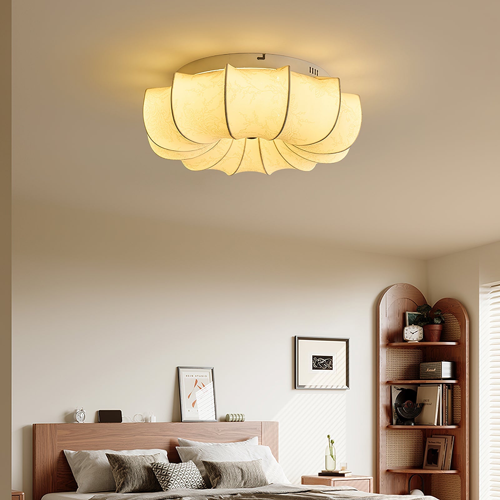 Stoffen Plafondlamp met Bloemenpatroon Natuurlijke Sfeerverlichting Scandinavisch Design Woon- en Slaapkamer Verlichting | Sansoti