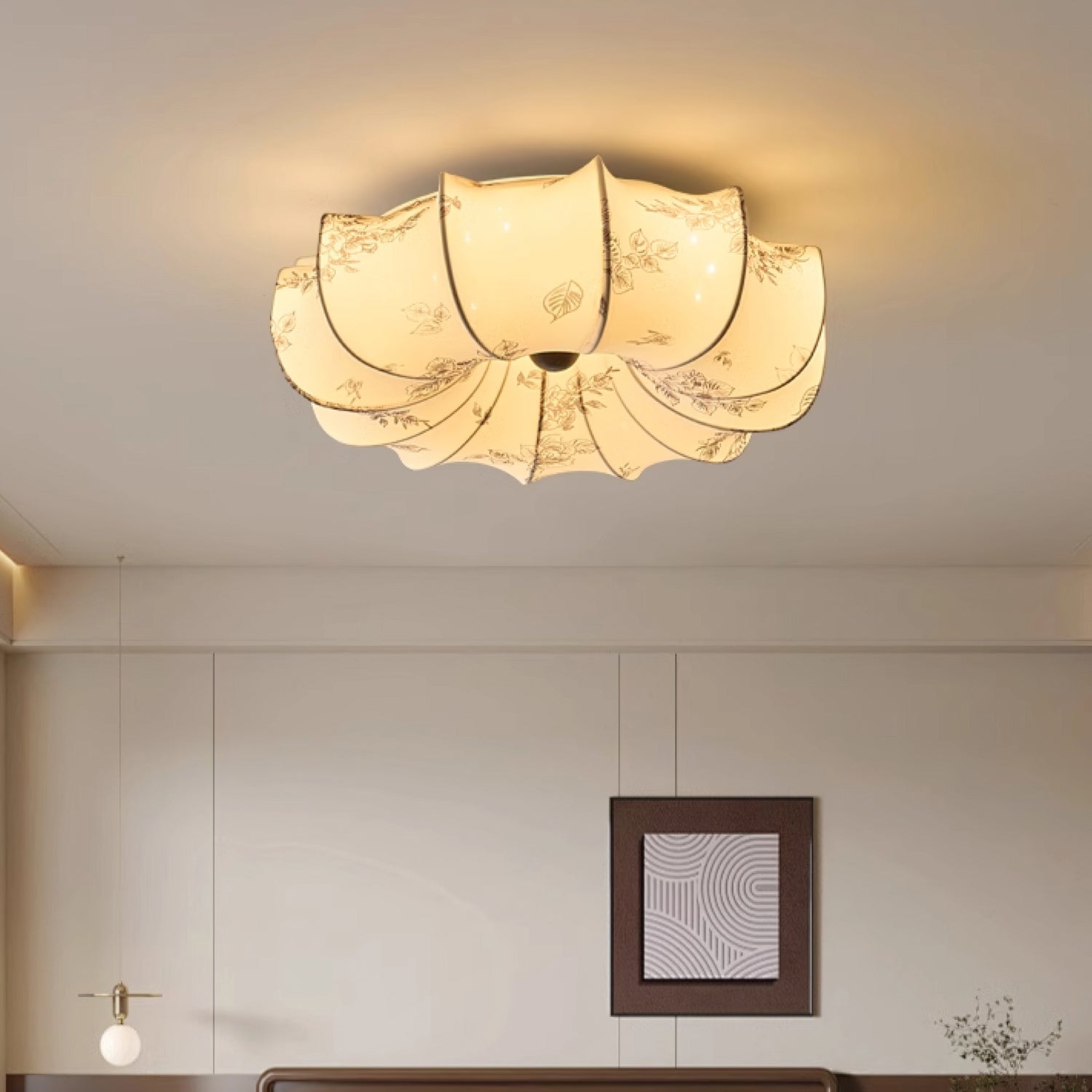 Stoffen Plafondlamp met Bloemenpatroon Natuurlijke Sfeerverlichting Scandinavisch Design Woon- en Slaapkamer Verlichting | Sansoti