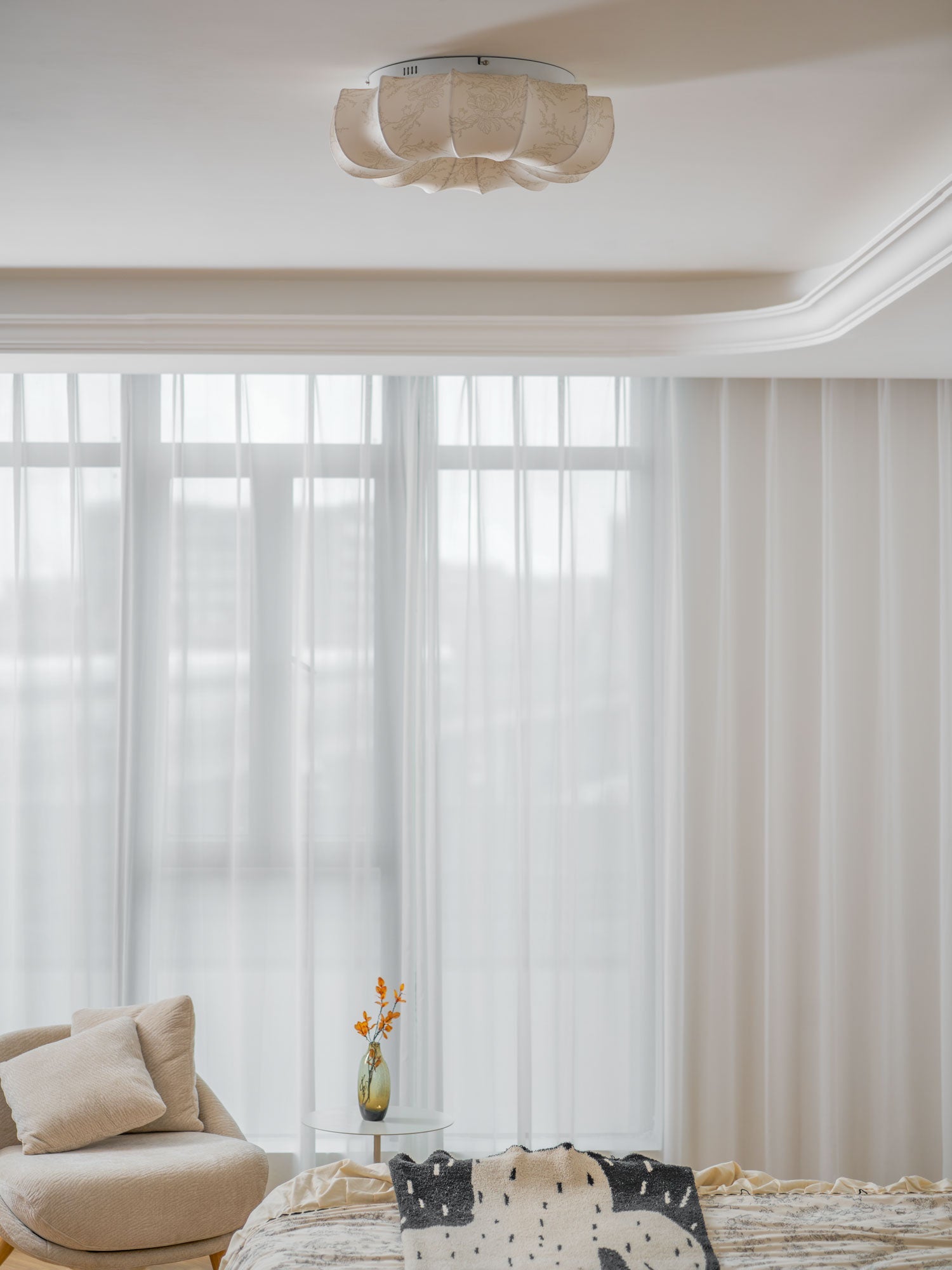 Stoffen Plafondlamp met Bloemenpatroon Natuurlijke Sfeerverlichting Scandinavisch Design Woon- en Slaapkamer Verlichting | Sansoti