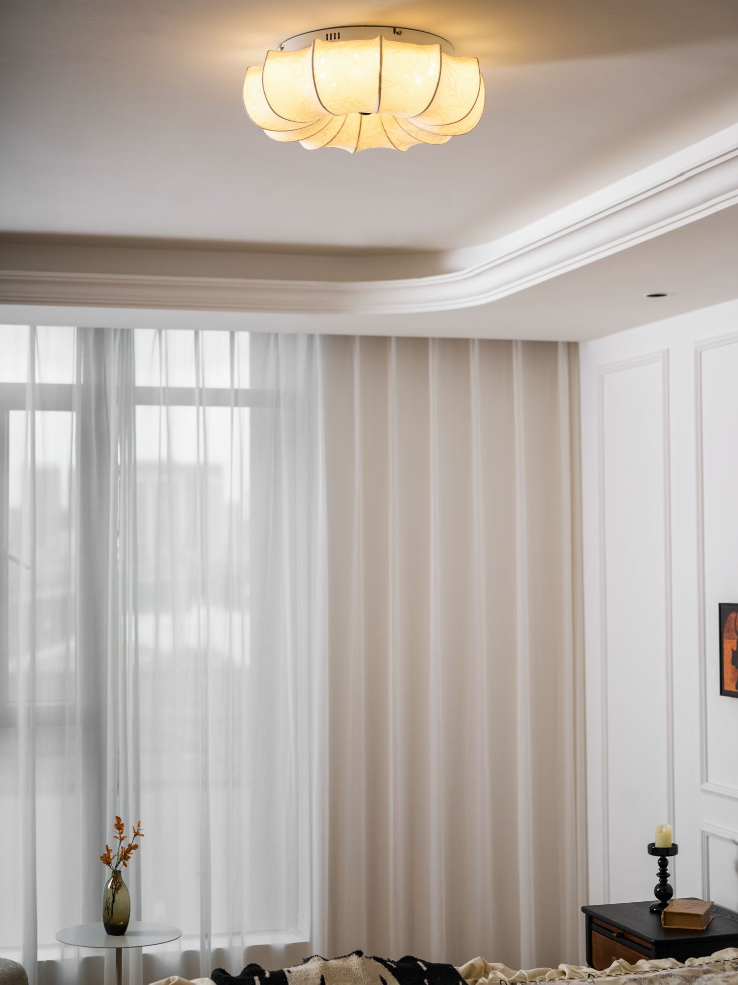 Stoffen Plafondlamp met Bloemenpatroon Natuurlijke Sfeerverlichting Scandinavisch Design Woon- en Slaapkamer Verlichting | Sansoti