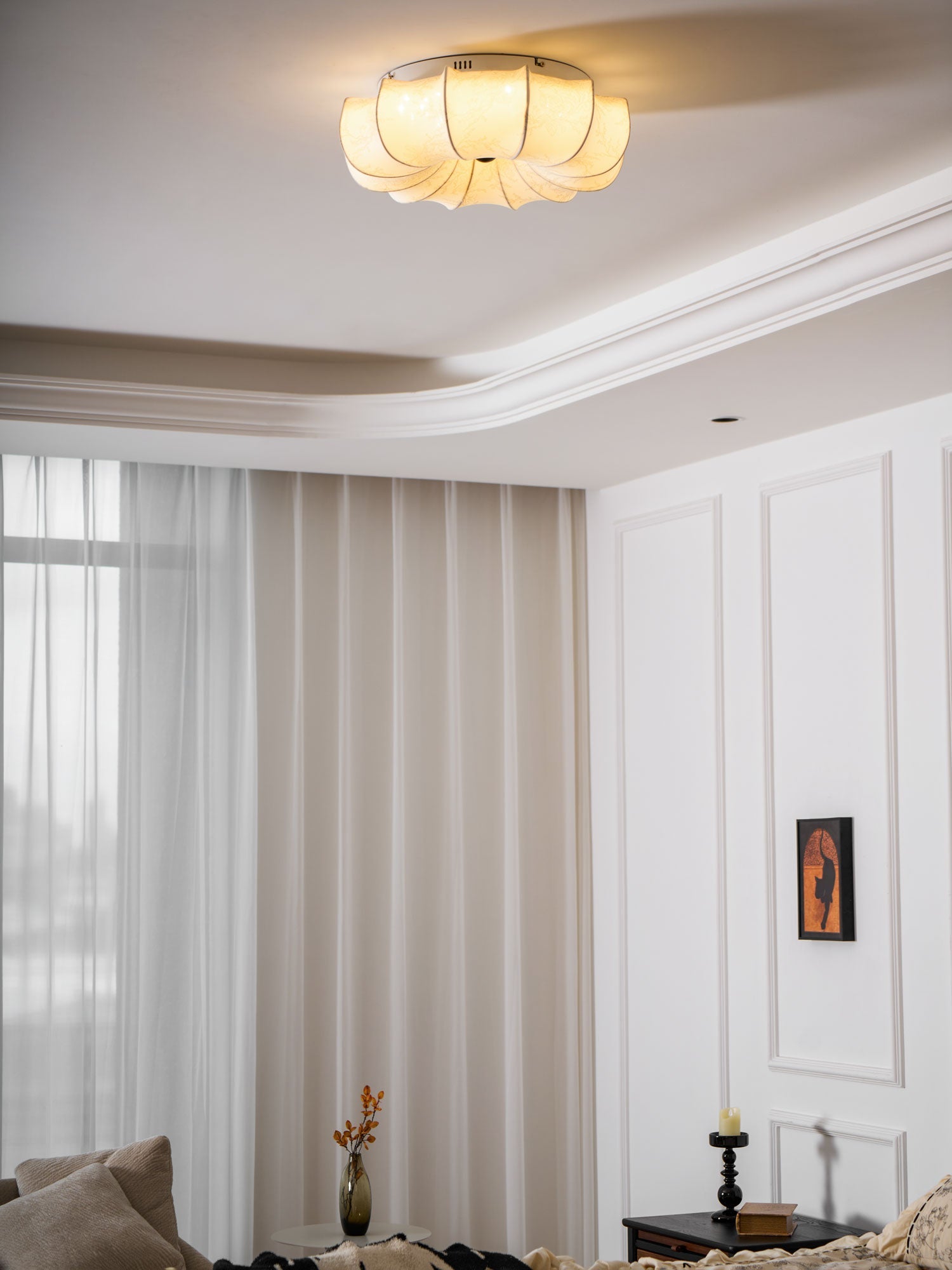 Stoffen Plafondlamp met Bloemenpatroon Natuurlijke Sfeerverlichting Scandinavisch Design Woon- en Slaapkamer Verlichting | Sansoti