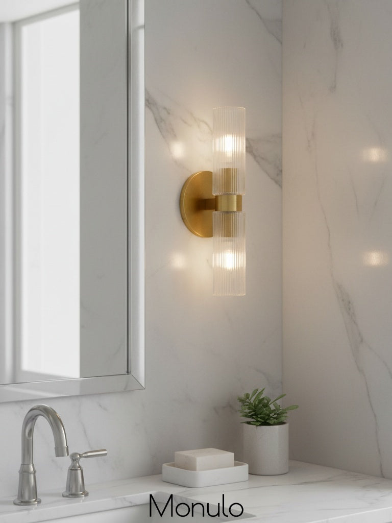 Wandlamp met dubbele geribbelde glazen buizen – hedendaagse wandverlichting voor hal en entree | Sansoti