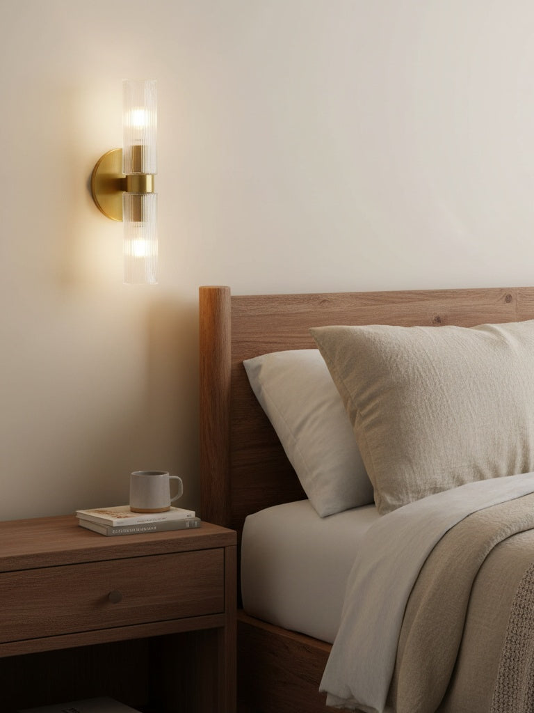 Wandlamp met dubbele geribbelde glazen buizen – hedendaagse wandverlichting voor hal en entree | Sansoti