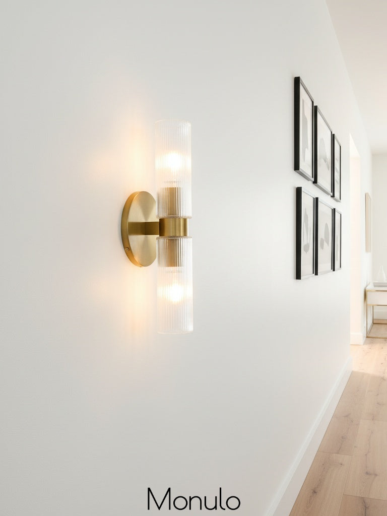 Wandlamp met dubbele geribbelde glazen buizen – hedendaagse wandverlichting voor hal en entree | Sansoti