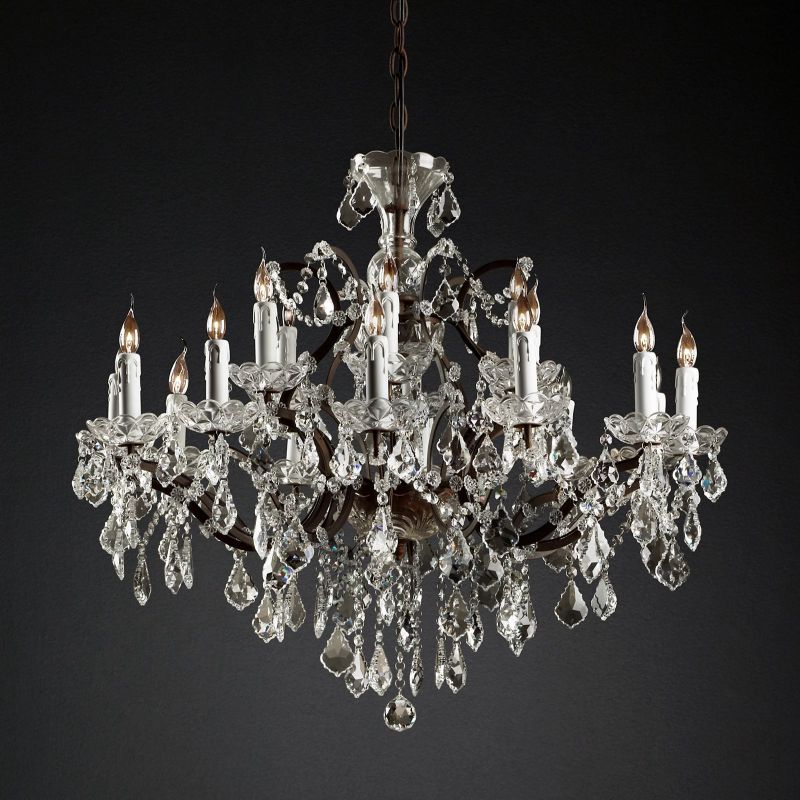 Lustre en cristal de 83cm, fer et laiton brun rouille, 18 lumières, pour table à manger et salon, design classique et élégant | Sansoti