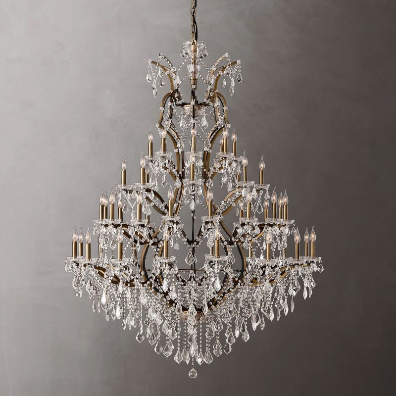 Lustre rond en cristal 150cm fer laiton 49 points lumineux dimmable style rococo empire salle à manger | Sansoti