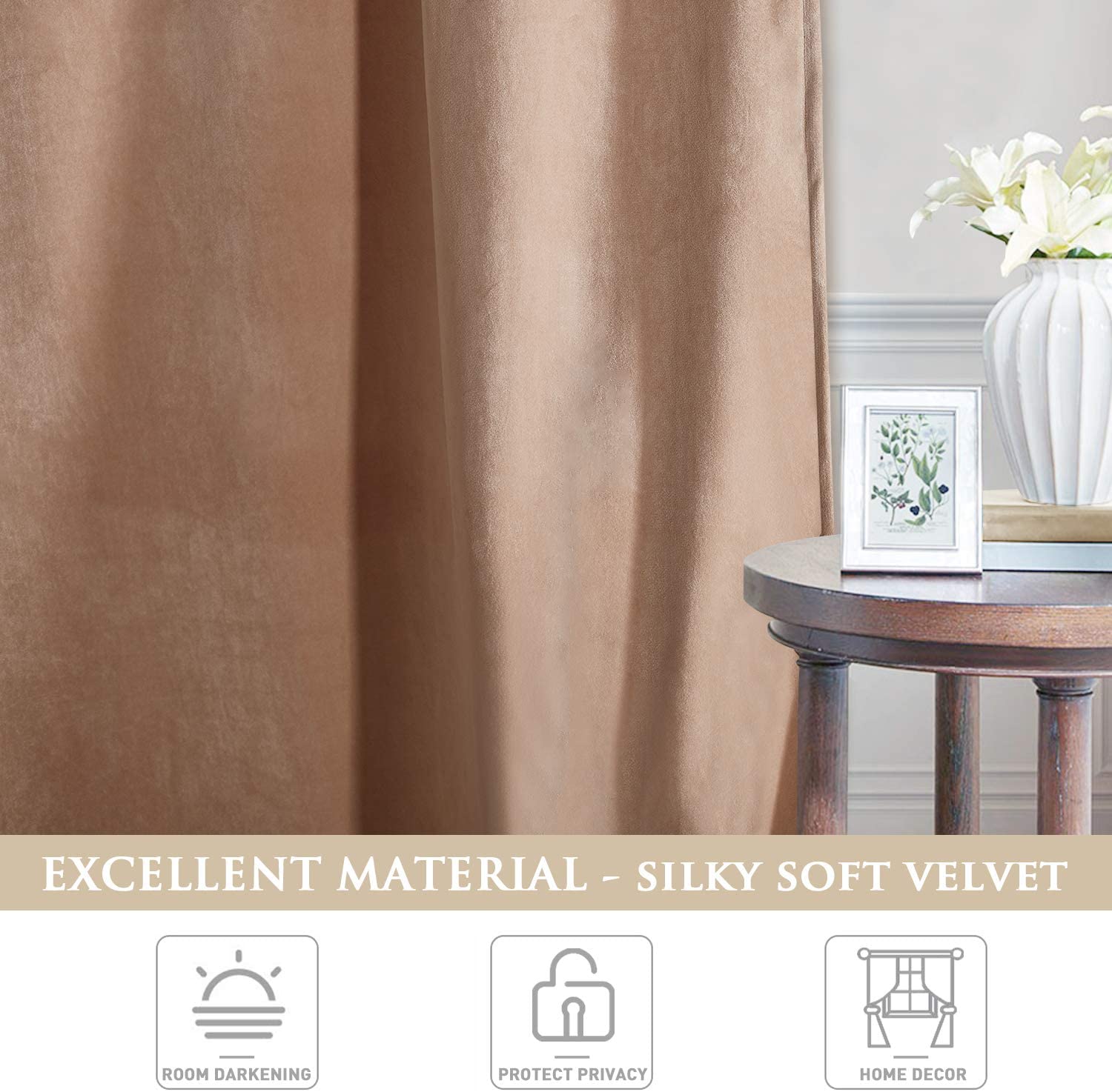 Luxury Velvet Blackout Curtains with Tunnel and Loops - Set of 2 Panels - Premium Velour Window Decoration for Living Room and Bedroom | Sansoti