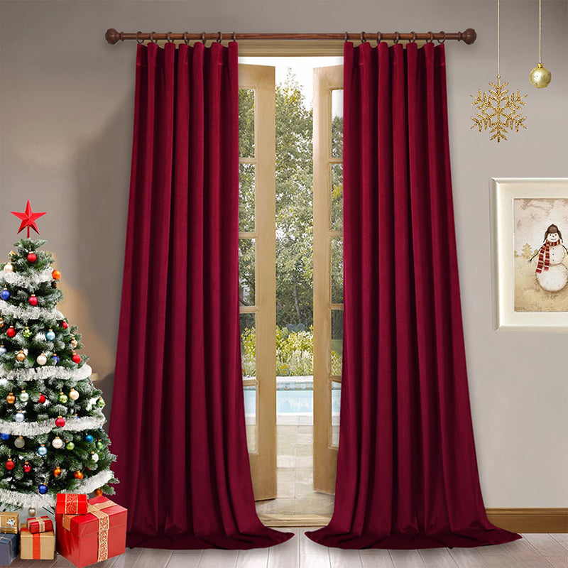 Luxury Velvet Blackout Curtains with Tunnel and Loops - Set of 2 Panels - Premium Velour Window Decoration for Living Room and Bedroom | Sansoti