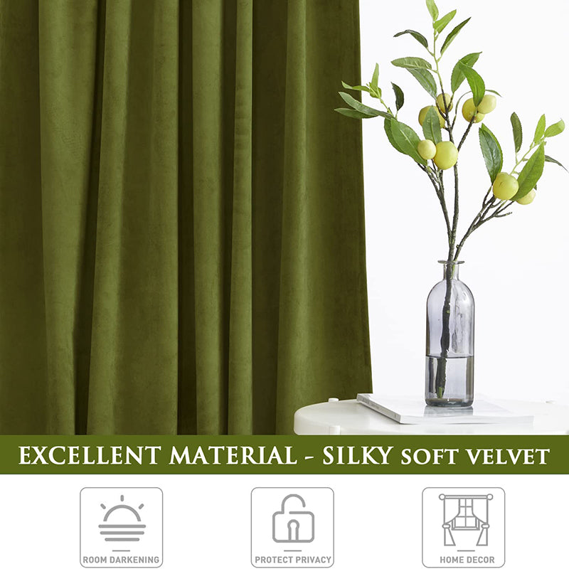Luxury Velvet Blackout Curtains with Tunnel and Loops - Set of 2 Panels - Premium Velour Window Decoration for Living Room and Bedroom | Sansoti