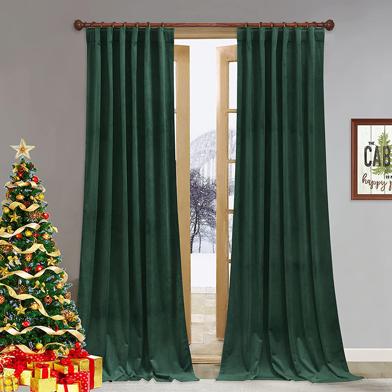Luxury Velvet Blackout Curtains with Tunnel and Loops - Set of 2 Panels - Premium Velour Window Decoration for Living Room and Bedroom | Sansoti