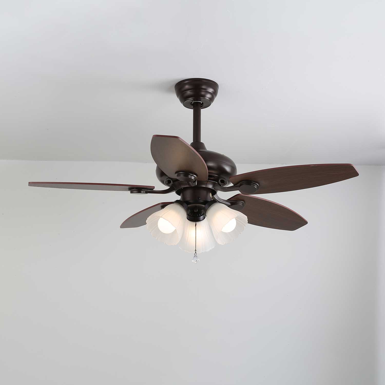 Vintage Plafondventilator met Verlichting Florence | Hout en Glas | Landelijk Ontwerp | Ø107cm met 3 of 5 Lichtpunten | 6 Snelheden | LED Edison Dimbaar | Afstandsbediening Inclusief | Scandinavisch Design | Sansoti