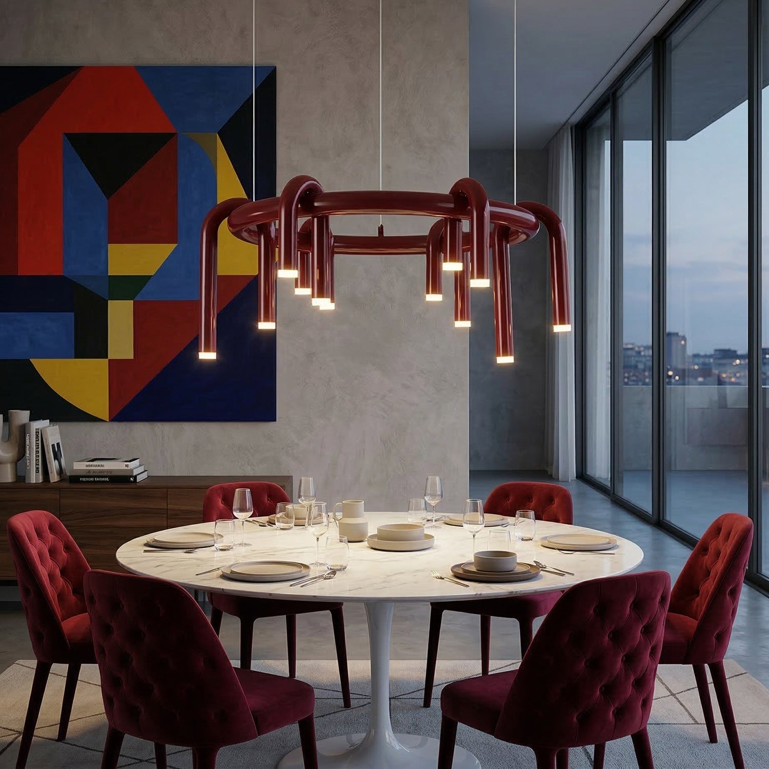 Rosso U-vormige Kroonluchter — Moderne Metalen Hanglamp met LED-Verlichting | Sansoti