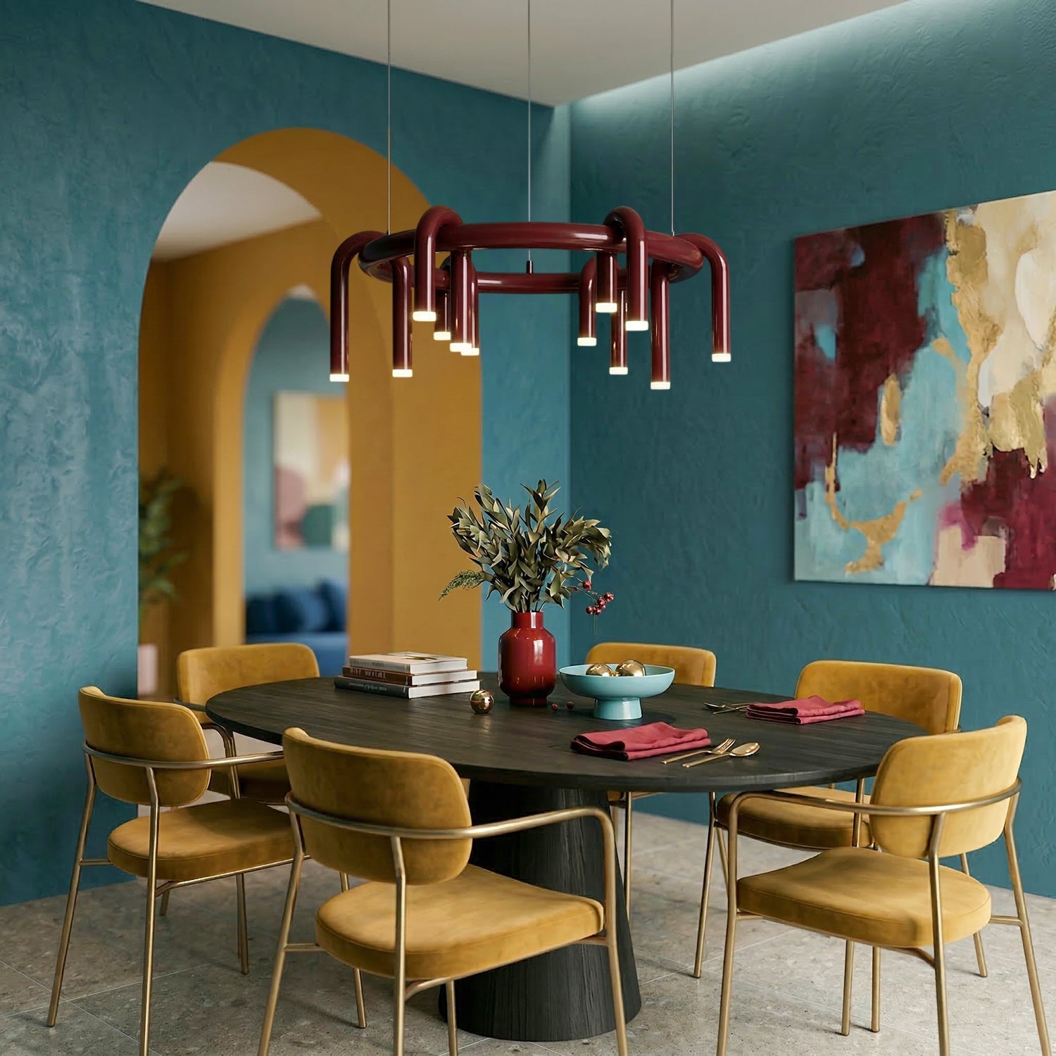Rosso U-vormige Kroonluchter — Moderne Metalen Hanglamp met LED-Verlichting | Sansoti