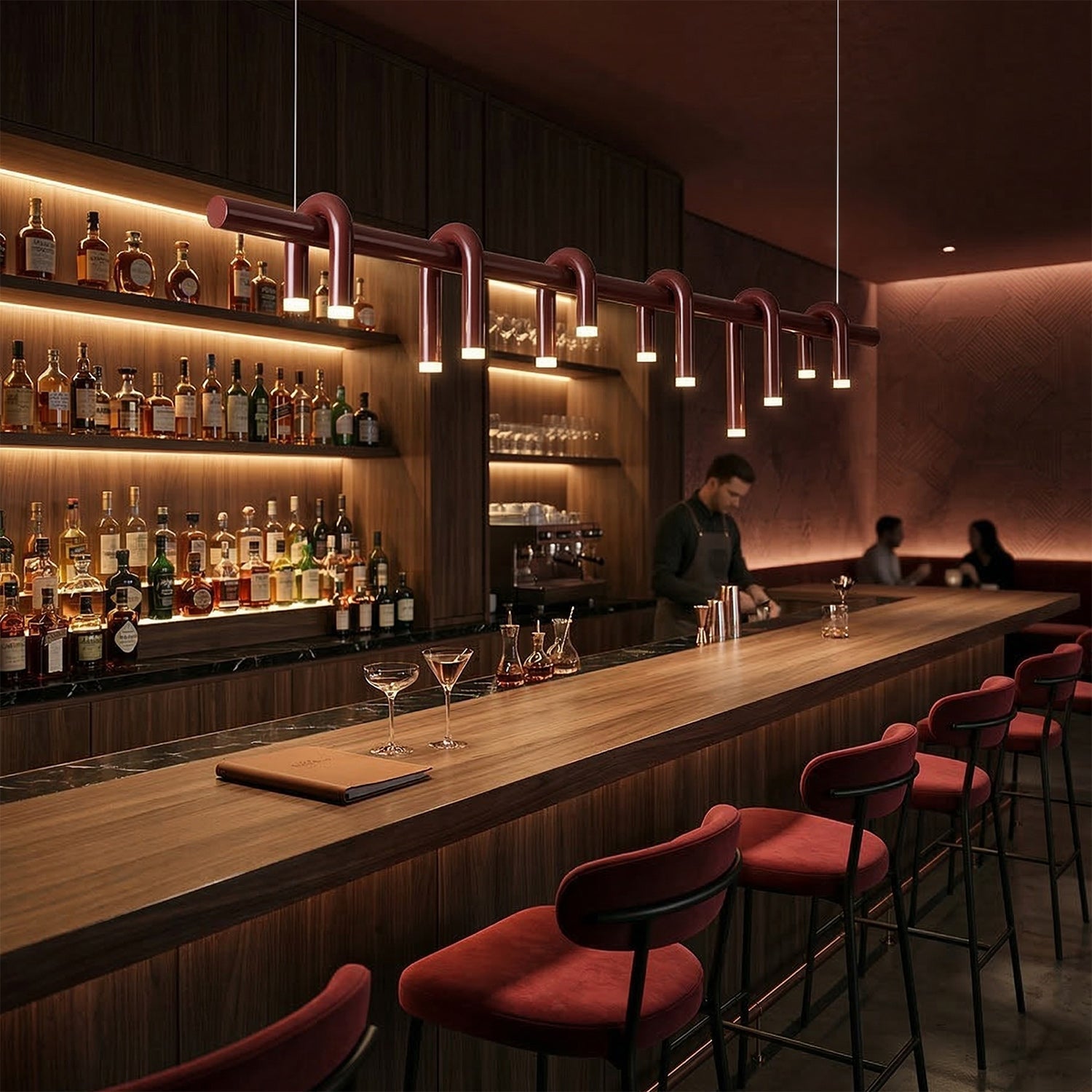 Rosso U-vormige Kroonluchter — Moderne Metalen Hanglamp met LED-Verlichting | Sansoti