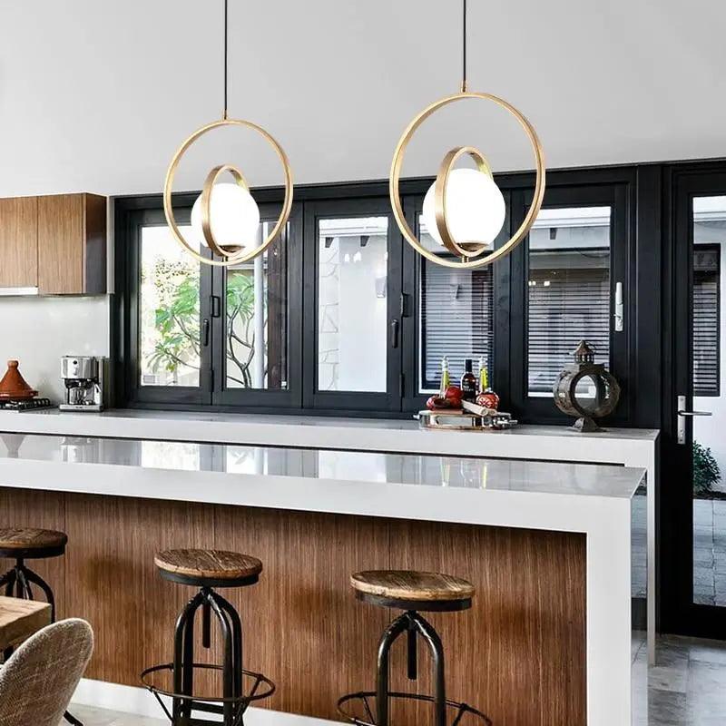 Draaibare Gouden Hanglamp met Verstelbare Ringen – Moderne Verlichting voor Woonkamer | Sansoti