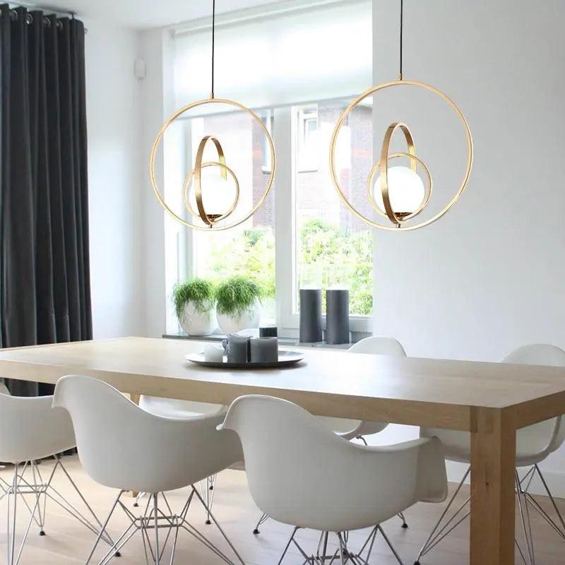 Draaibare Gouden Hanglamp met Verstelbare Ringen – Moderne Verlichting voor Woonkamer | Sansoti