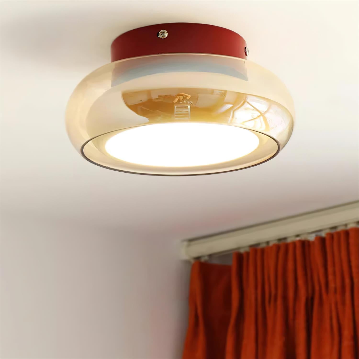 Plafonnier cognac verre métal accent rouge 3 couleurs de lumière LED salon chambre luxe | Restfield