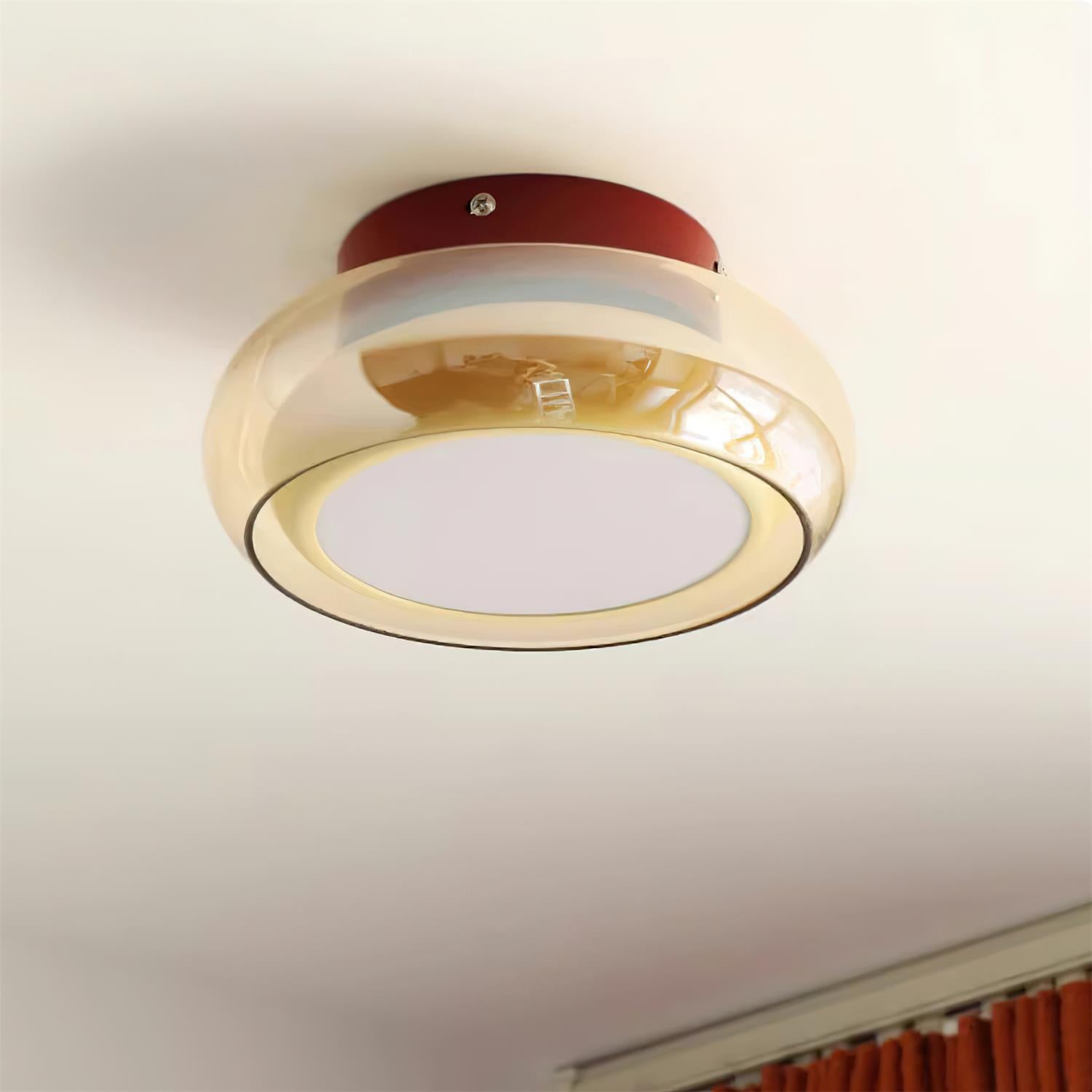 Plafonnier cognac verre métal accent rouge 3 couleurs de lumière LED salon chambre luxe | Restfield